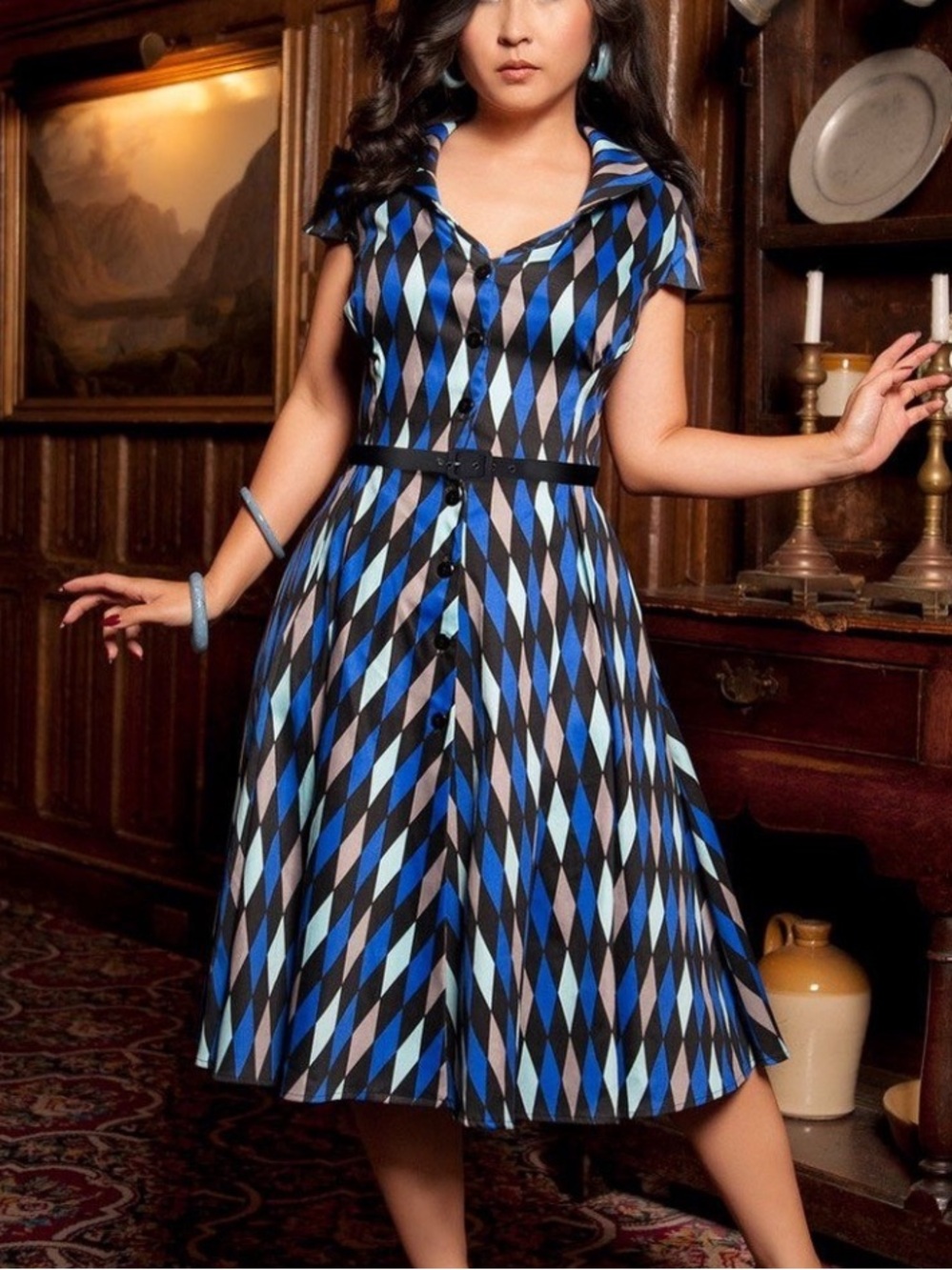 2X NWT Colette swing dress in blue harlequin
